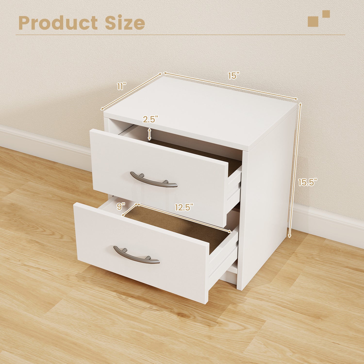 2 Drawer Nightstand with Storage for Living Room