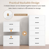 2-Drawer Stackable Horizontal Storage Cabinet Dresser Chest with Handles