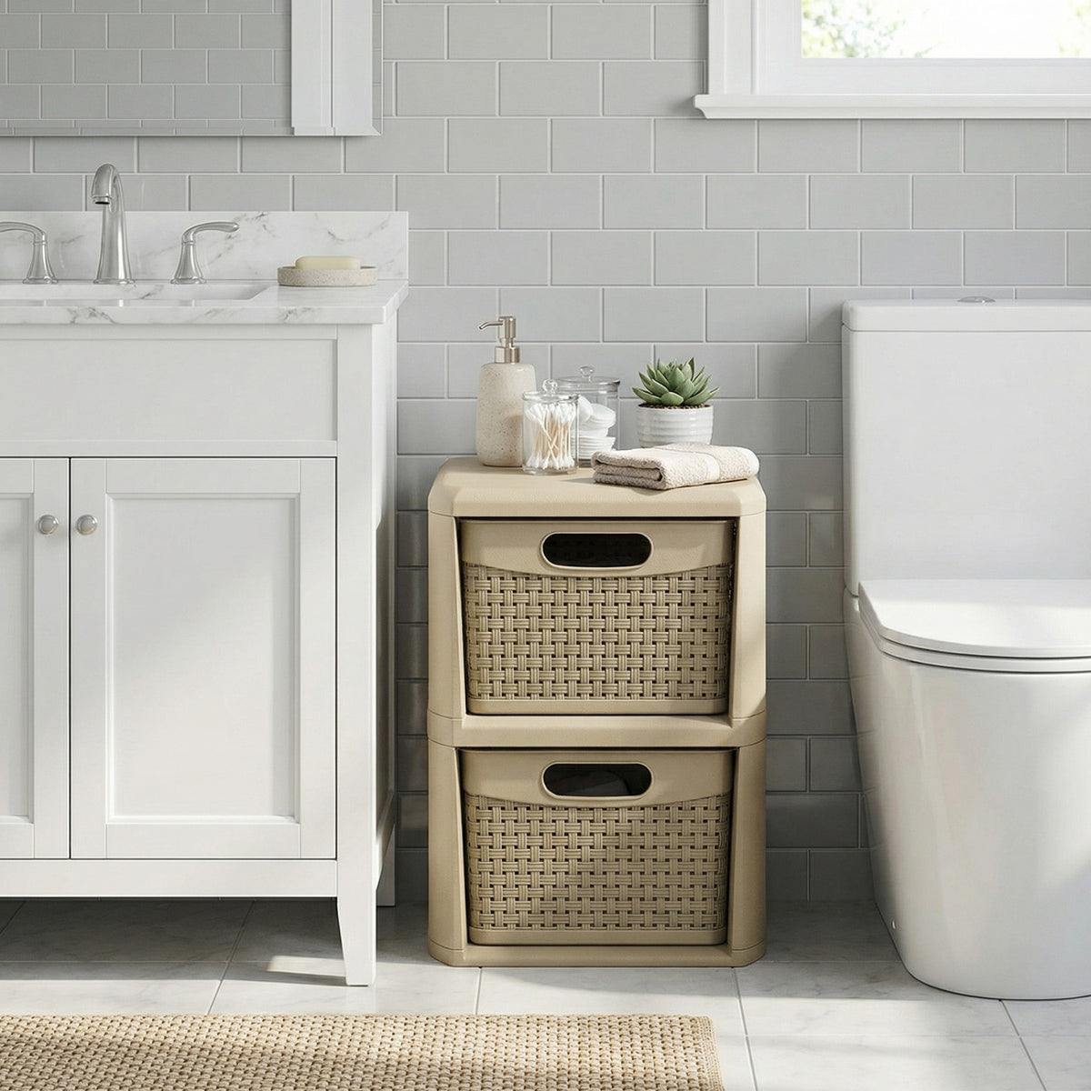 2-Drawer Storage Organizer with Wicker Patterns-Brown