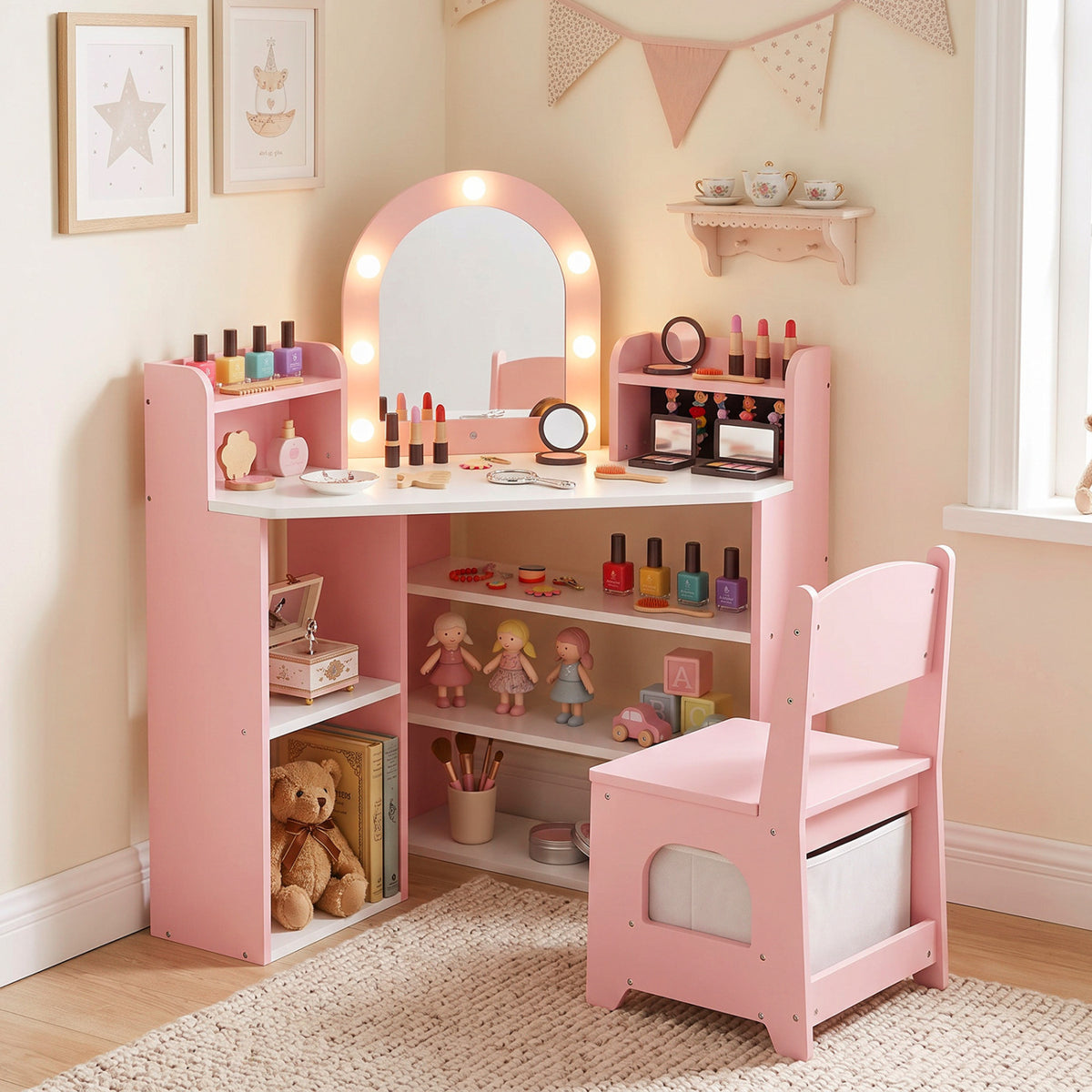 2-In-1 Kids Vanity Set with Lights for Toddlers 3+ Years Old