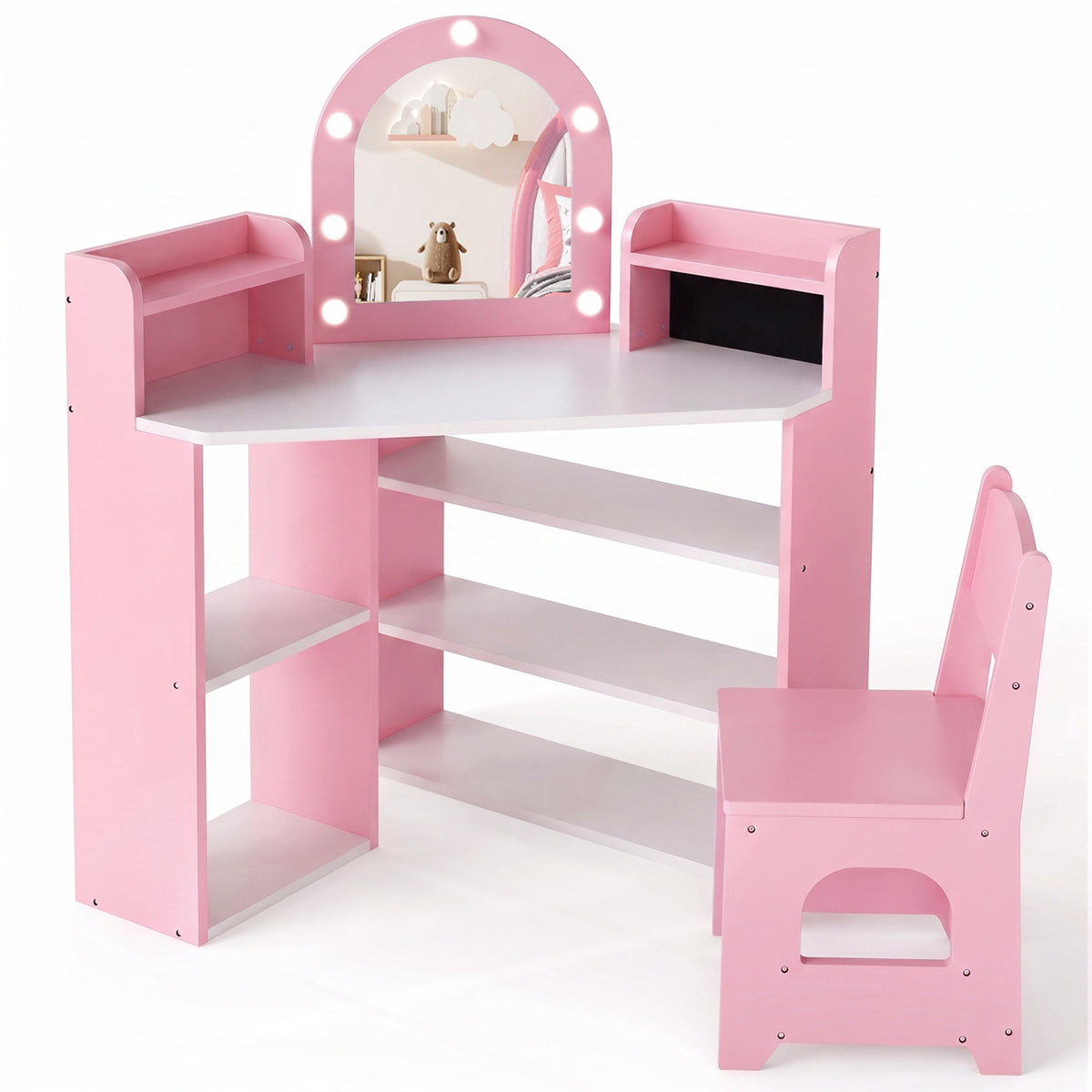 2-In-1 Kids Vanity Set with Lights for Toddlers 3+ Years Old