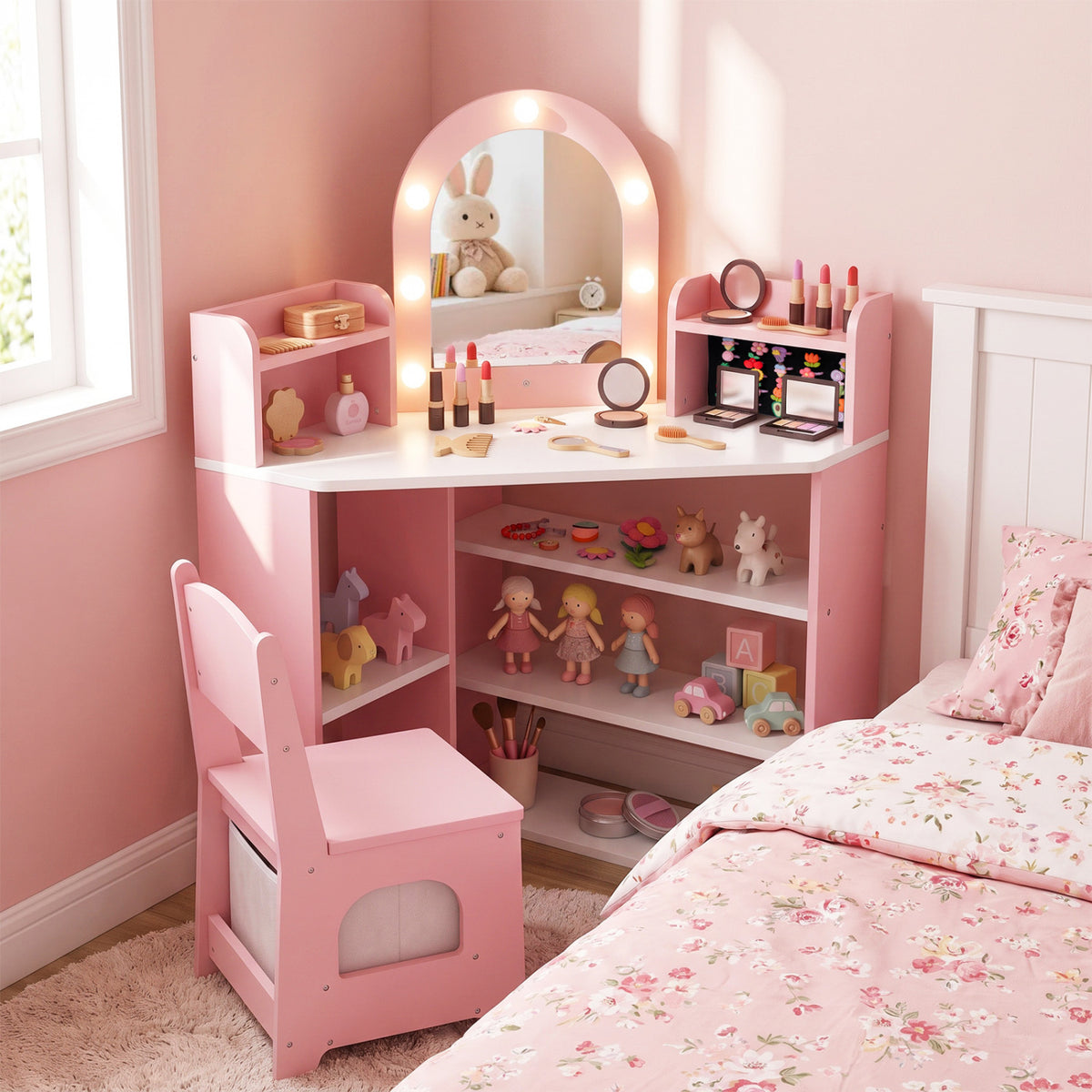 2-In-1 Kids Vanity Set with Lights for Toddlers 3+ Years Old