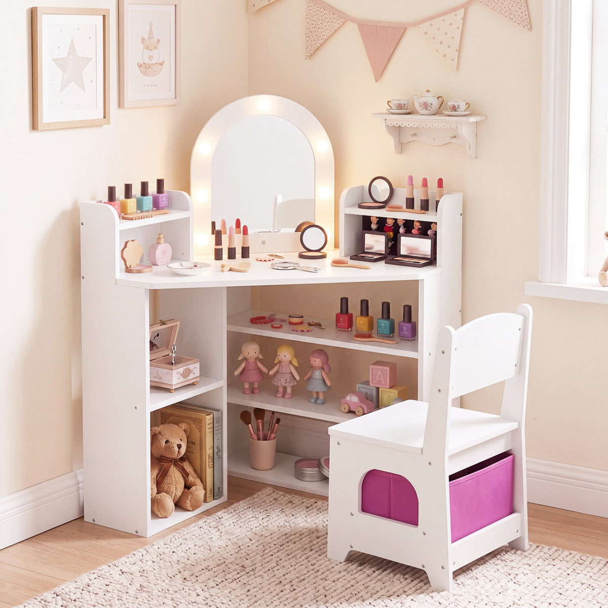 2-In-1 Kids Vanity Set with Lights for Toddlers 3+ Years Old
