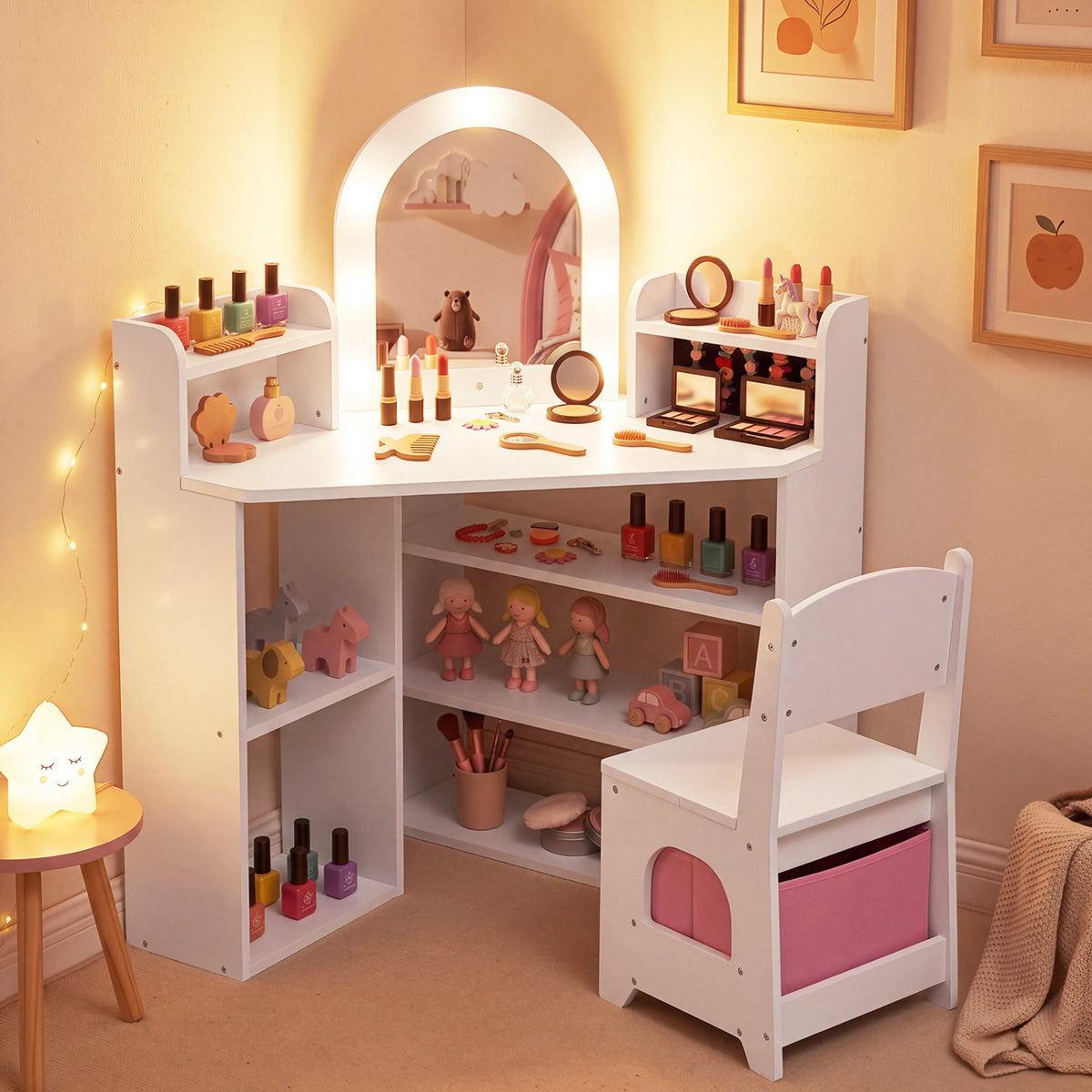 2-In-1 Kids Vanity Set with Lights for Toddlers 3+ Years Old