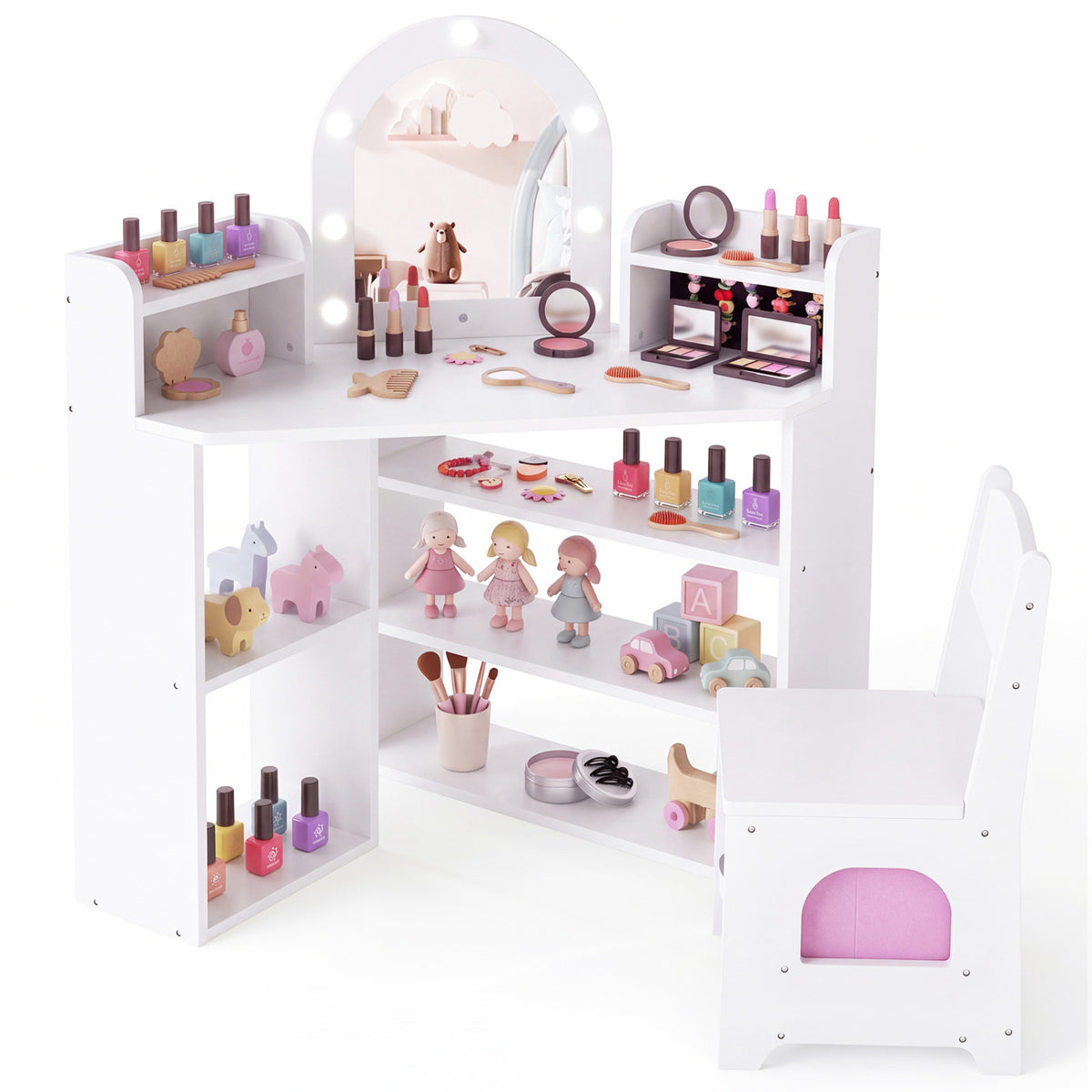 2-In-1 Kids Vanity Set with Lights for Toddlers 3+ Years Old