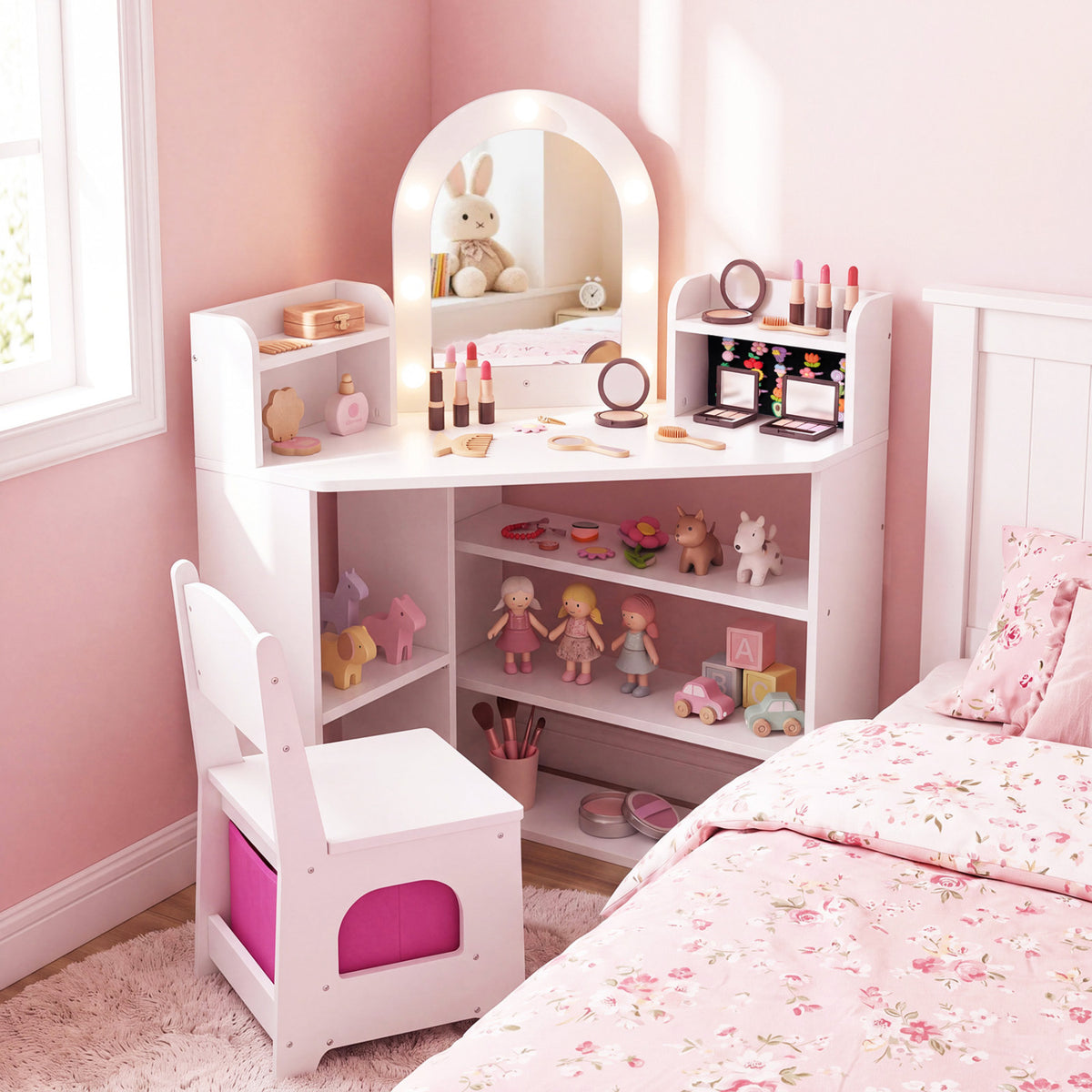 2-In-1 Kids Vanity Set with Lights for Toddlers 3+ Years Old