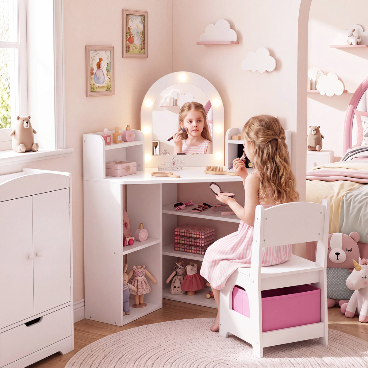 2-In-1 Kids Vanity Set with Lights for Toddlers 3+ Years Old