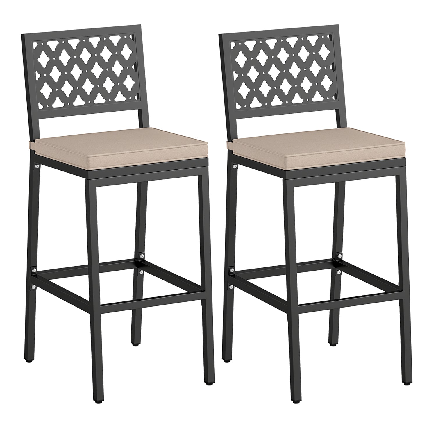Set of 2 Patio Bar Chairs with Detachable Cushion and Footrest