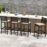 Set of 2 Patio Bar Chairs with Detachable Cushion and Footrest