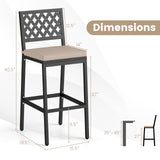 Set of 2 Patio Bar Chairs with Detachable Cushion and Footrest