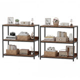 2-Pack 3-Tier Industrial Bookshelf with Metal Frame-Rustic Brown