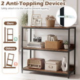 2-Pack 3-Tier Industrial Bookshelf with Metal Frame-Rustic Brown