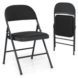 4 Pack Folding Chairs with Metal Frame and PVC Leather for Indoor Outdoor-Black