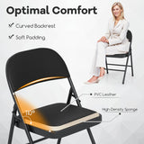 4 Pack Folding Chairs with Metal Frame and PVC Leather for Indoor Outdoor-Black
