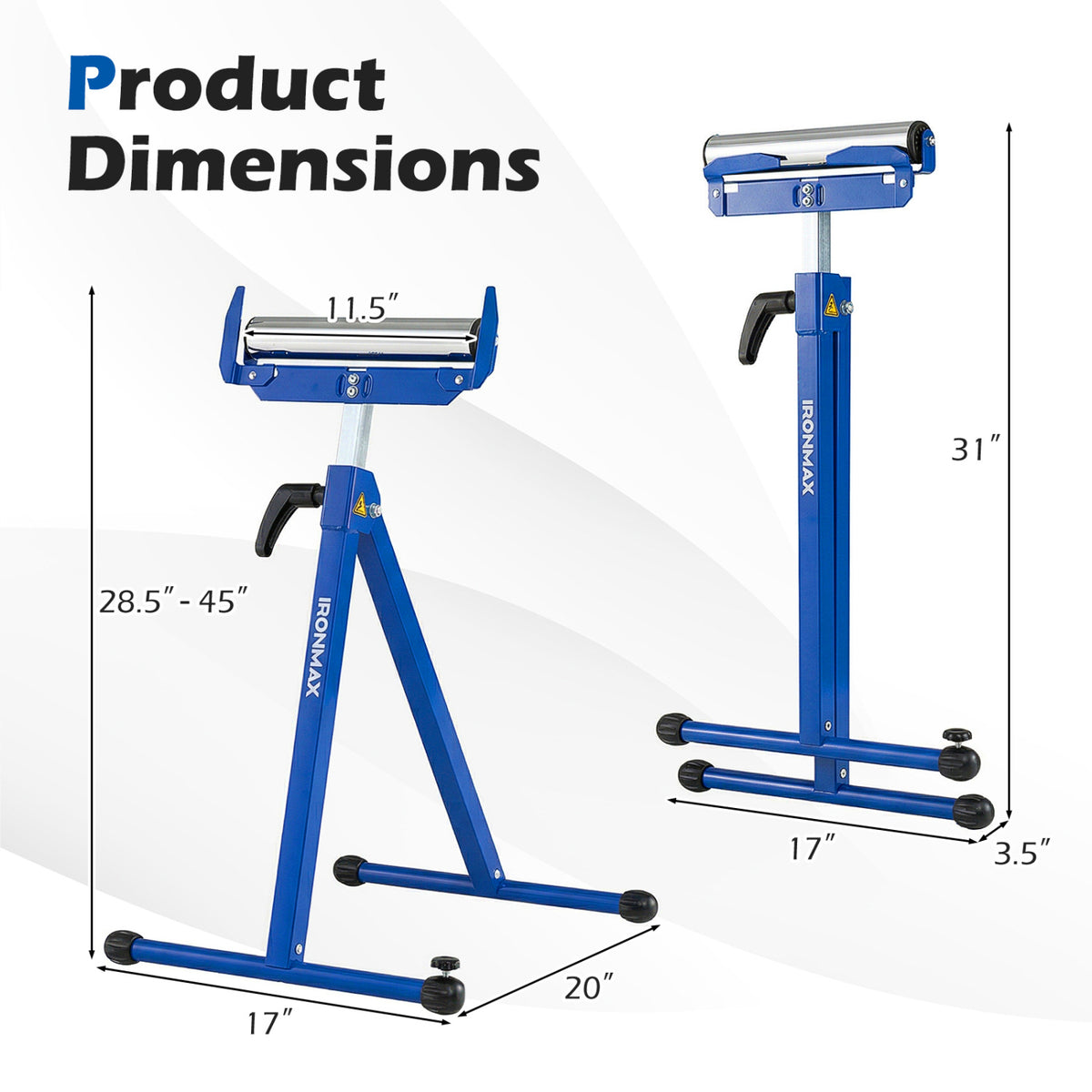2-Pack Folding Roller Stands Portable Outfeed Supports with Adjustable Height