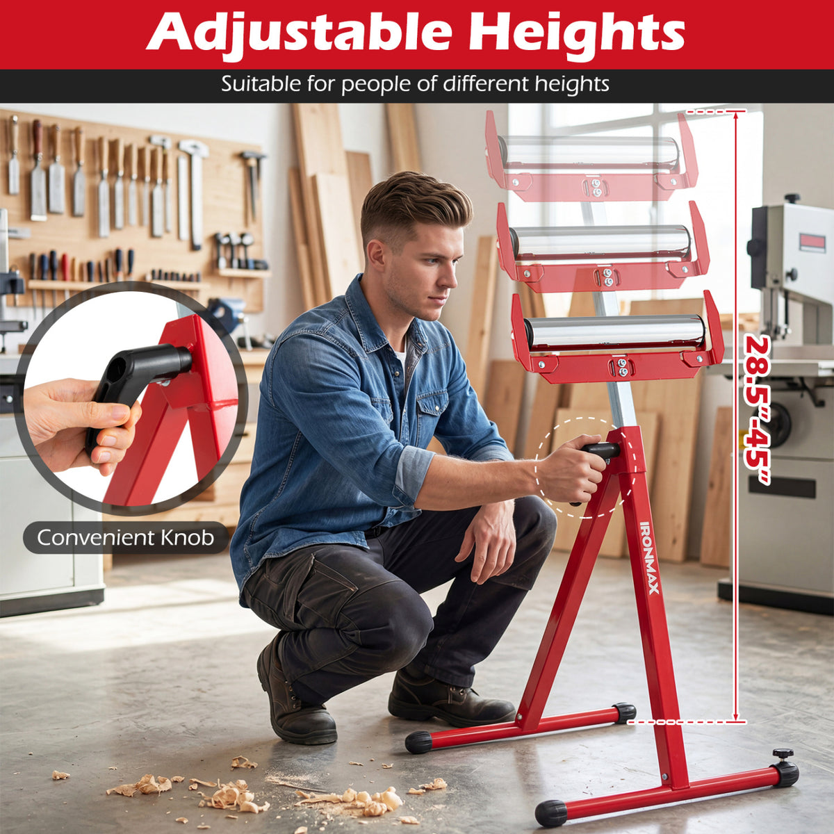 2-Pack Folding Roller Stands Portable Outfeed Supports with Adjustable Height