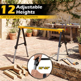 2 Pack Folding Saw Horses with 12 Adjustable Leg Heights and Handles-Yellow