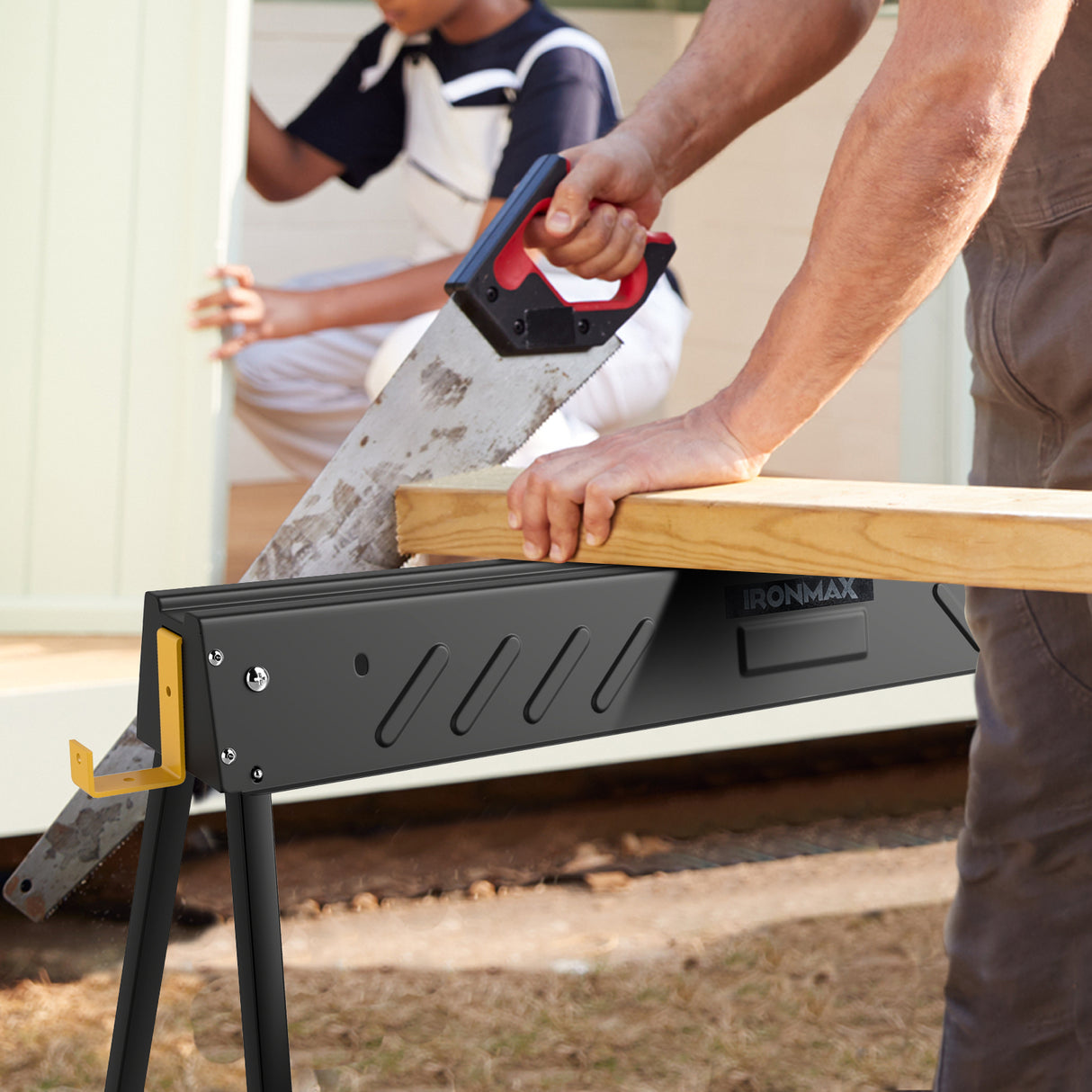 2-Pack Folding Sawhorses with Supporting Arms and Carrying Handle