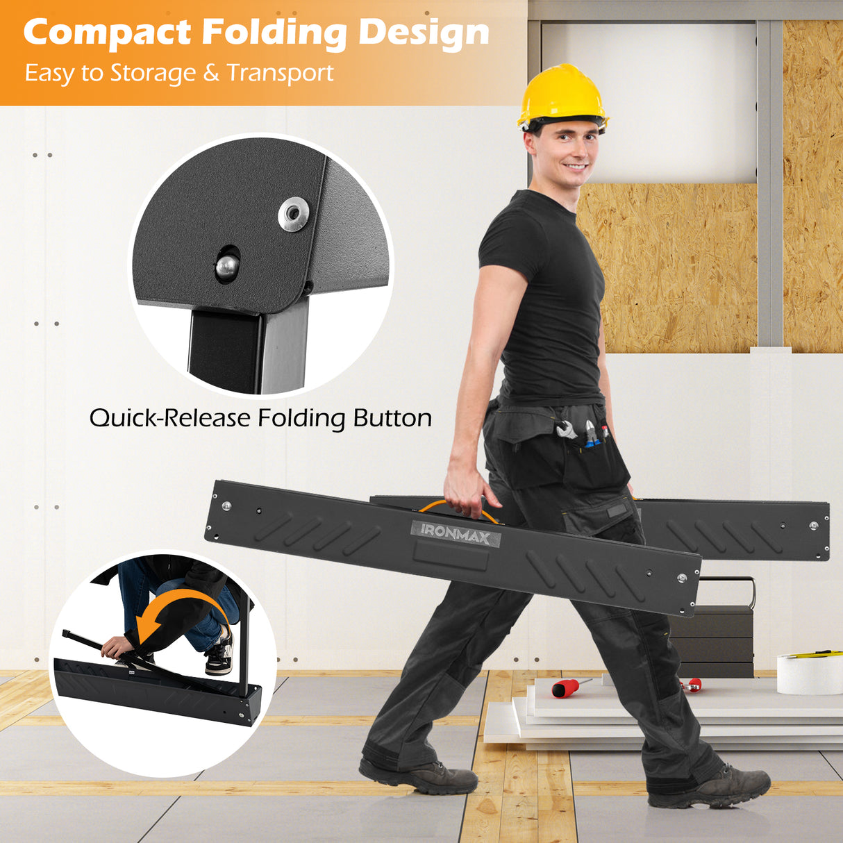 2-Pack Folding Sawhorses with Supporting Arms and Carrying Handle
