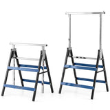2 Pack Heavy Duty Metal Folding Saw Horses with Adjustable Height- Blue