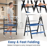2 Pack Heavy Duty Metal Folding Saw Horses with Adjustable Height- Blue
