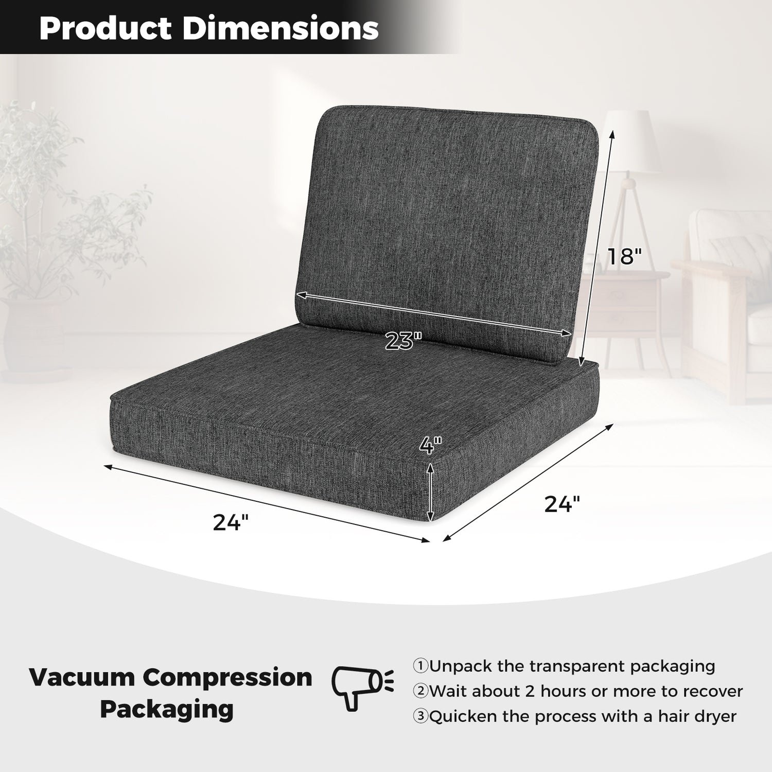 2-Pack Outdoor Patio Cushion Set with Removable Covers