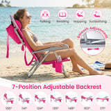 2 Pack Portable Folding Beach Chair with 7-Position Backrest