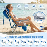 2 Pack Portable Folding Beach Chair with 7-Position Backrest