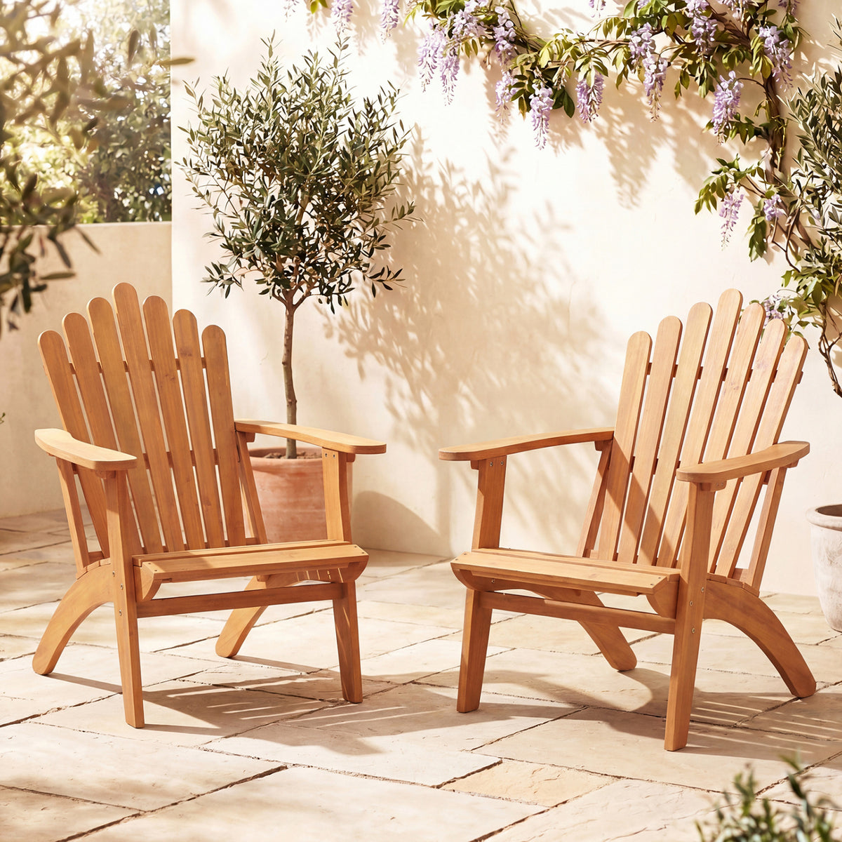 2-Pack/1-Pack Stackable Adirondack Chairs with Solid Acacia Wood for Patio