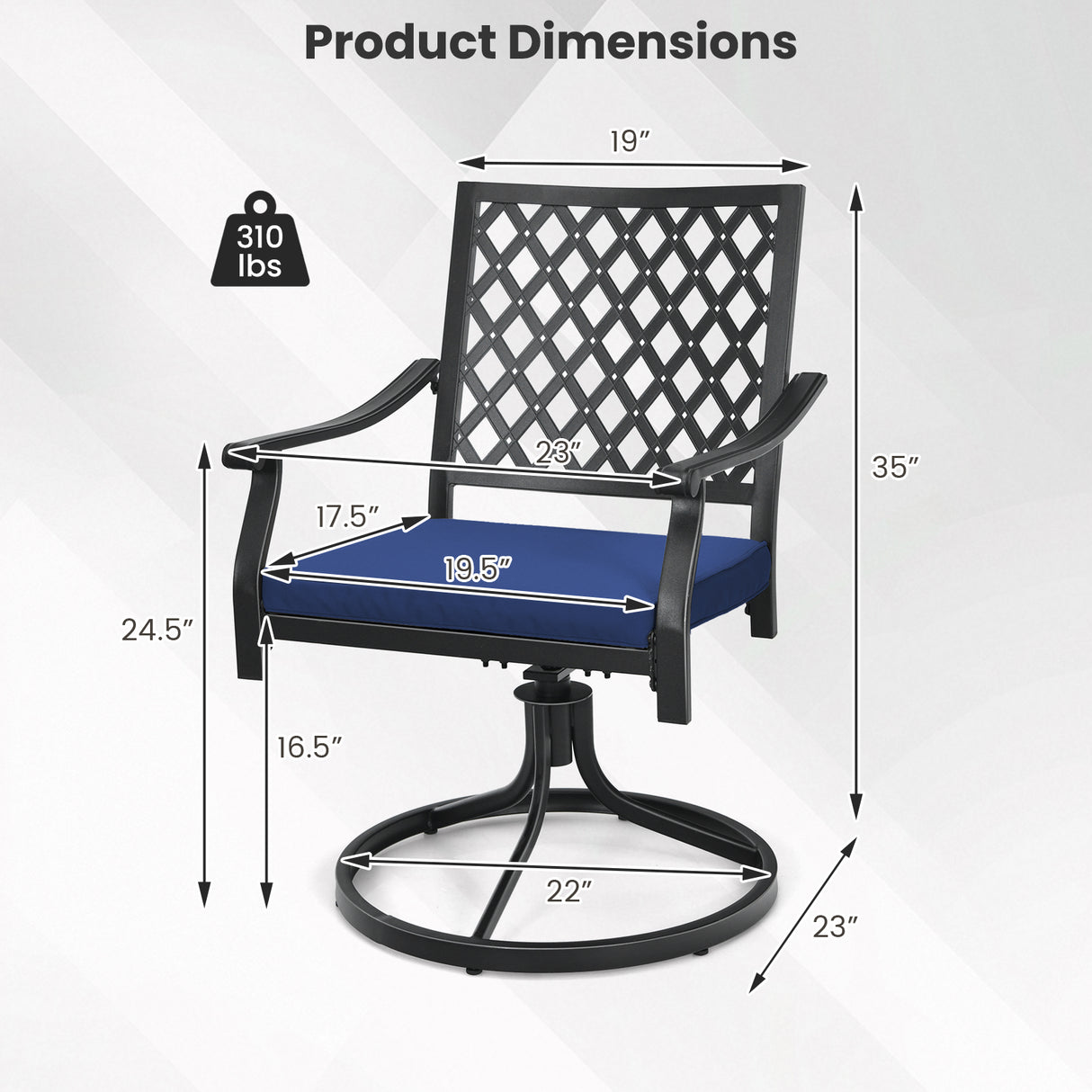 2 Pack Swivel Outdoor Chairs with Soft Cushions and Round Steel Base