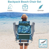 2 Packs 5-Position Outdoor Folding Backpack Beach Table Chair Reclining Chair Set