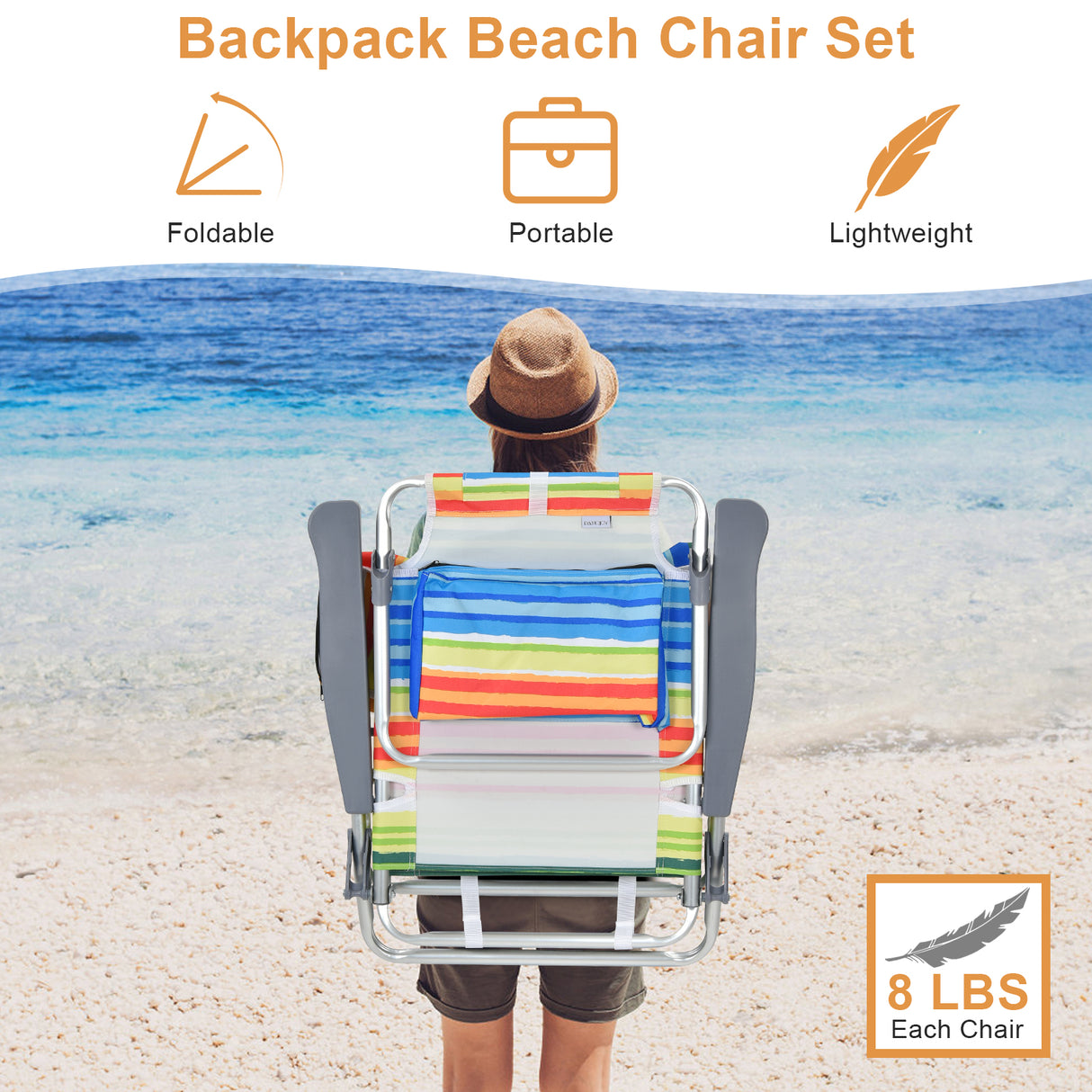2 Packs 5-Position Outdoor Folding Backpack Beach Table Chair Reclining Chair Set