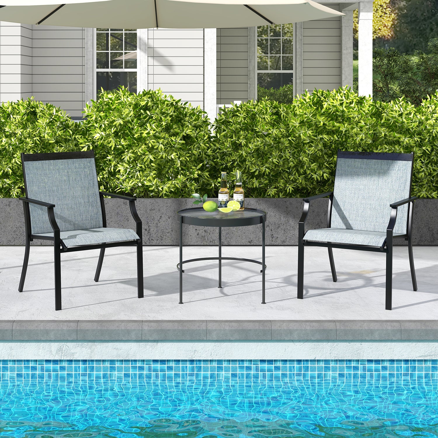 2 Piece Patio Dining Chairs Large Outdoor Chairs with Breathable Seat and Metal Frame