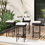 Patio Rattan Barstools Set of 2/4 with Footrest and Soft Cushions for Backyard Balcony