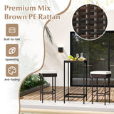 Patio Rattan Barstools Set of 2/4 with Footrest and Soft Cushions for Backyard Balcony