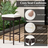 Patio Rattan Barstools Set of 2/4 with Footrest and Soft Cushions for Backyard Balcony