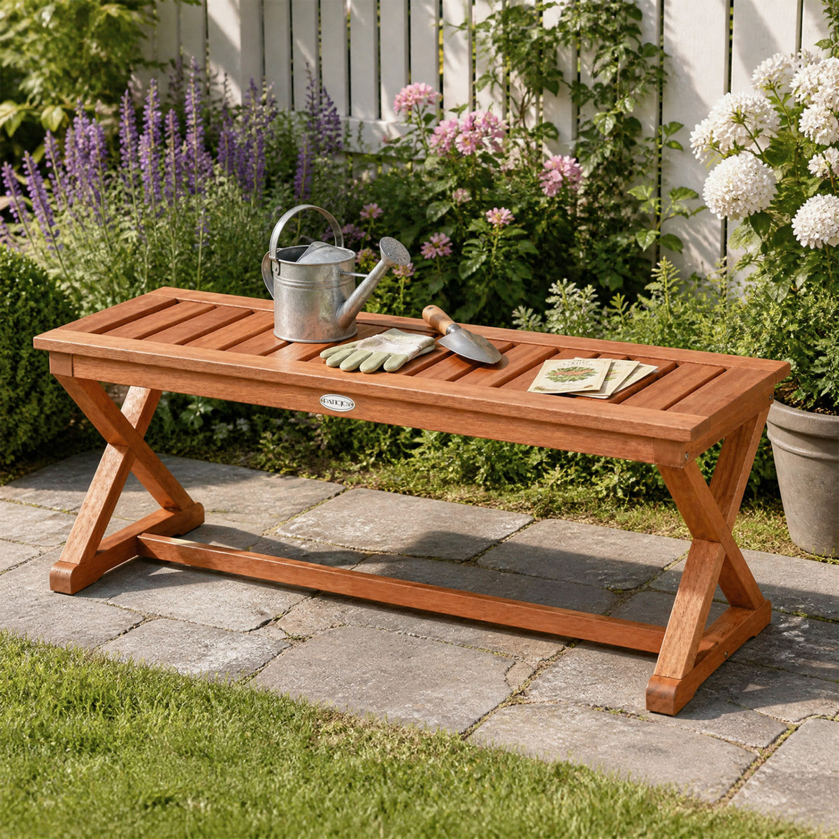2-Person 44" Solid Wood Outdoor Bench with Slatted Seat for Patio Park Balcony-2/Balcony-1 Piece