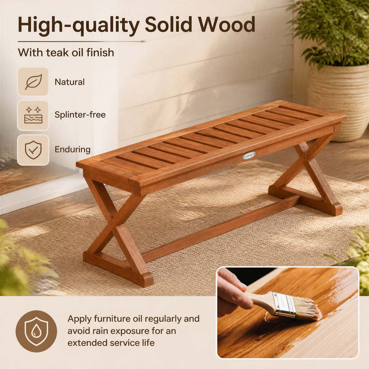 2-Person 44" Solid Wood Outdoor Bench with Slatted Seat for Patio Park Balcony-2/Balcony-1 Piece