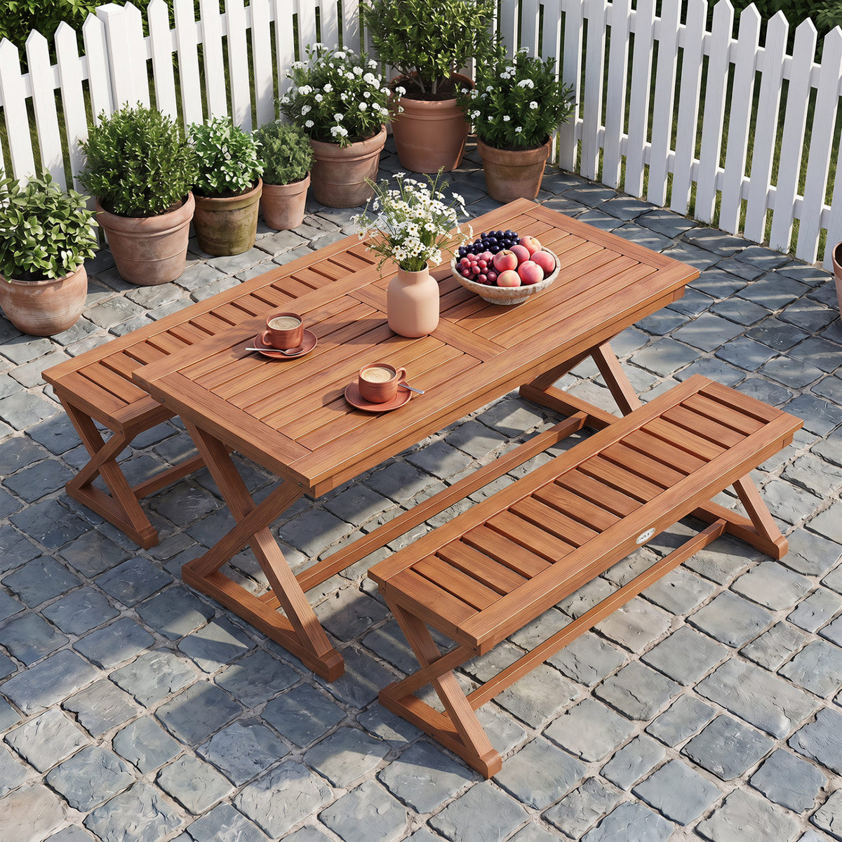 2-Person 44" Solid Wood Outdoor Bench with Slatted Seat for Patio Park Balcony-2/Balcony-1 Piece