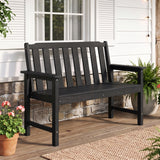 2-Person All Weather HDPE Outdoor Garden Bench with Backrest and Armrests