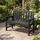 2-Person All Weather HDPE Outdoor Garden Bench with Backrest and Armrests