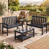 2-Person All Weather HDPE Outdoor Garden Bench with Backrest and Armrests