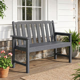 2-Person All Weather HDPE Outdoor Garden Bench with Backrest and Armrests