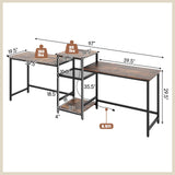 2-Person Computer Desk with Power Outlet and Printer Stand-Rustic Brown