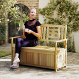 2-Person Garden Bench with 49 Gal Storage Bench and Backrest ï»¿-Natural