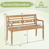 2-Person Teak Wood Patio Bench with Wide Backrest and Curved Armrests