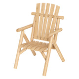 Log Wood Patio Chair with Slatted Backrest for Deck Backyard
