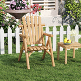 Log Wood Patio Chair with Slatted Backrest for Deck Backyard