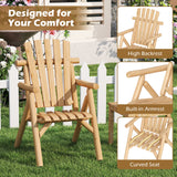 Log Wood Patio Chair with Slatted Backrest for Deck Backyard