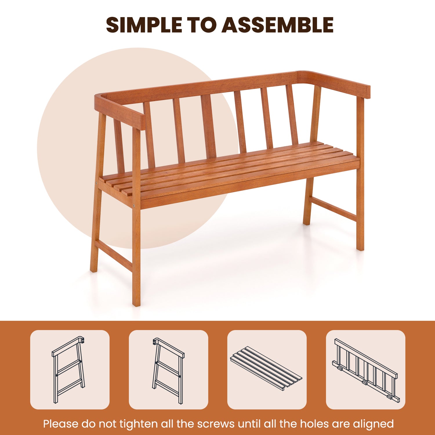 Outdoor Eucalyptus Wood Bench with Backrest and Armrests